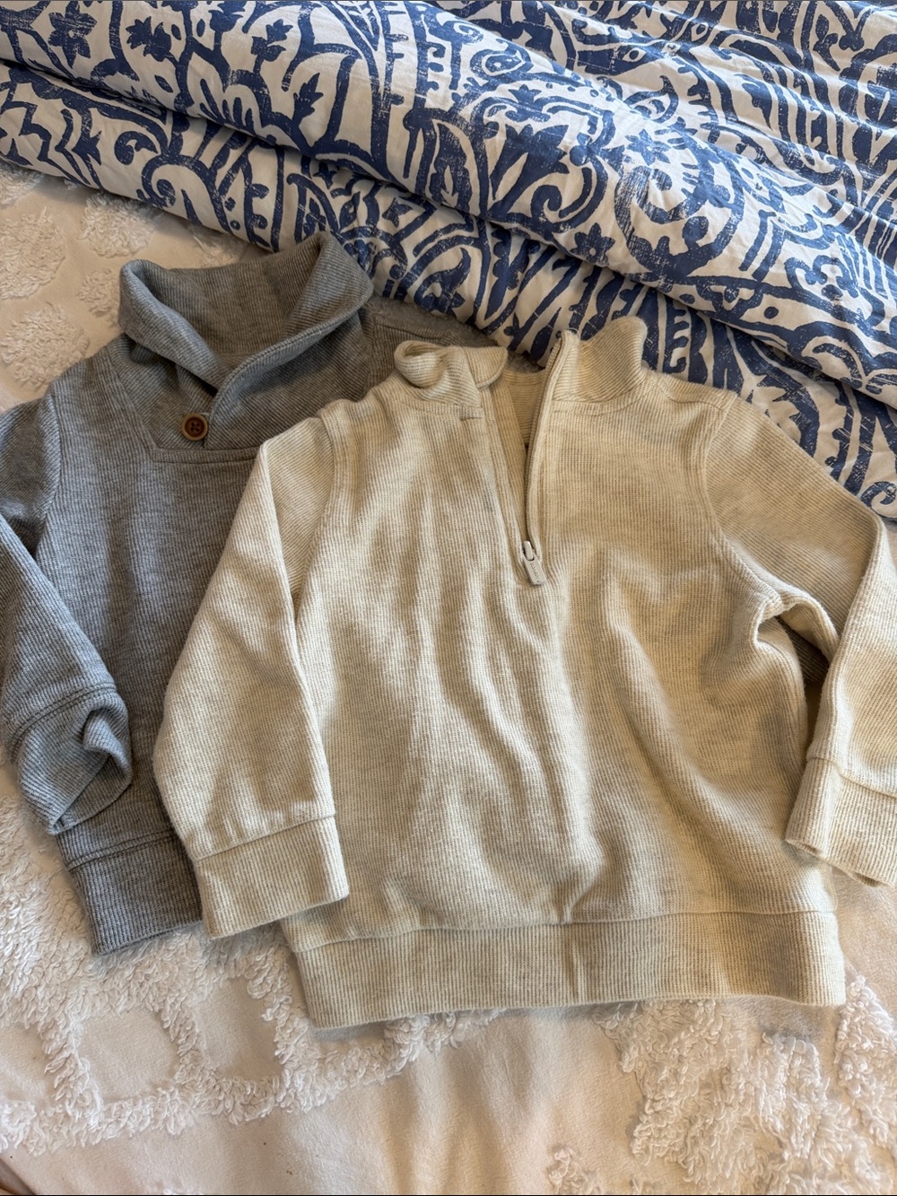Old Navy Kids Quarter-Zip Pullover Sweaters in Cream and Gray